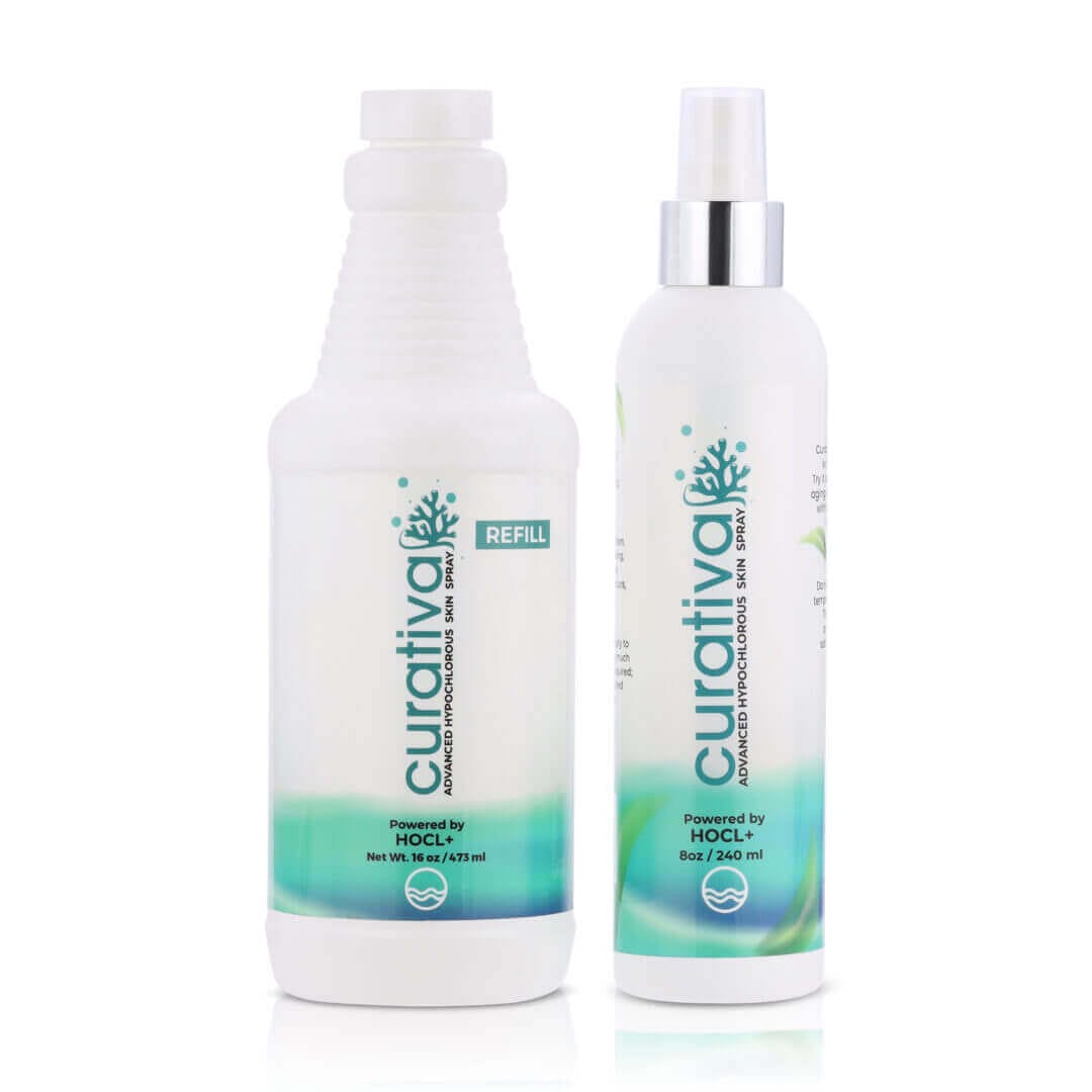 Hypochlorous skin spray bundle, 16oz refill and 8oz bottle, Curativa HOCL+ for advanced skincare.