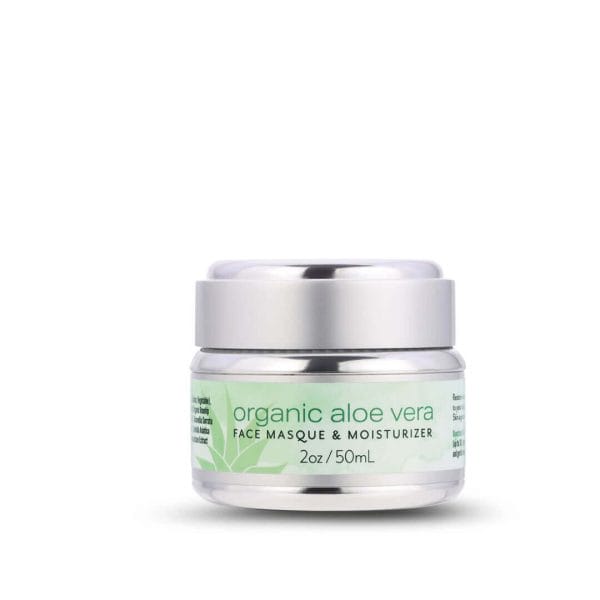 Organic aloe vera face mask jar, 2oz, soothing moisturizer for skincare routine.