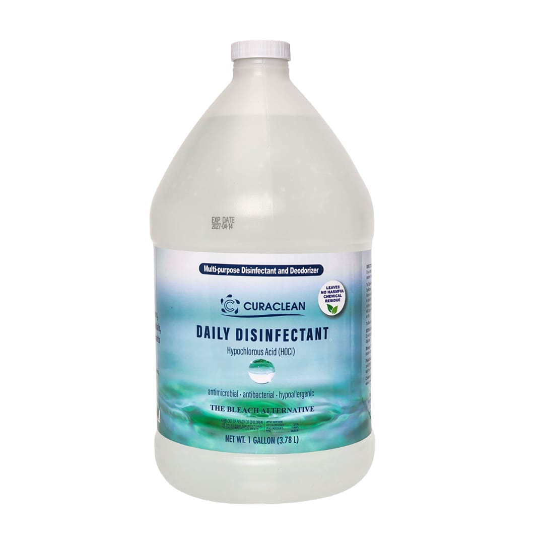 Curaclean Daily Disinfectant Gallon Bottle on White Background, Antimicrobial, Hypoallergenic, Bleach Alternative Cleaner.