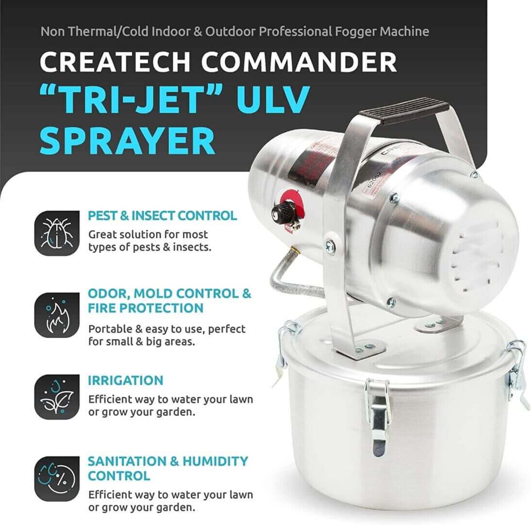 Createch Commander Tri-Jet ULV Sprayer for pest control, odor elimination, irrigation, sanitation, and humidity control.