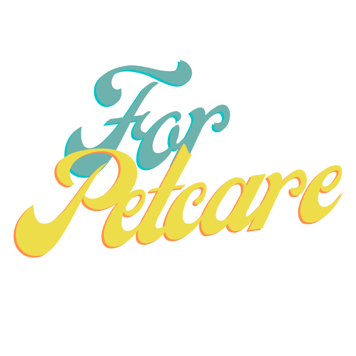 Colorful "For Petcare" text logo in elegant cursive font, perfect for pet care branding and marketing.