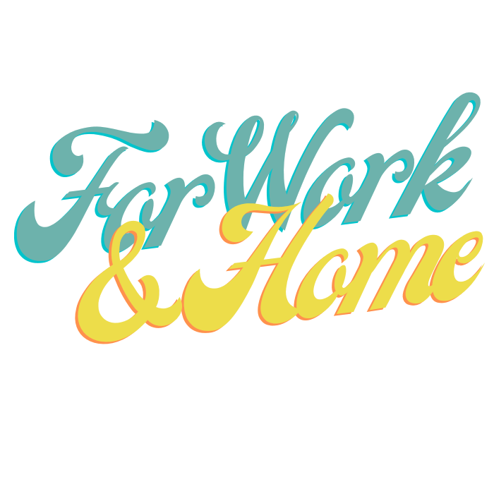 Stylized "For Work & Home" text in blue and yellow gradient, ideal for remote work and home office themes.
