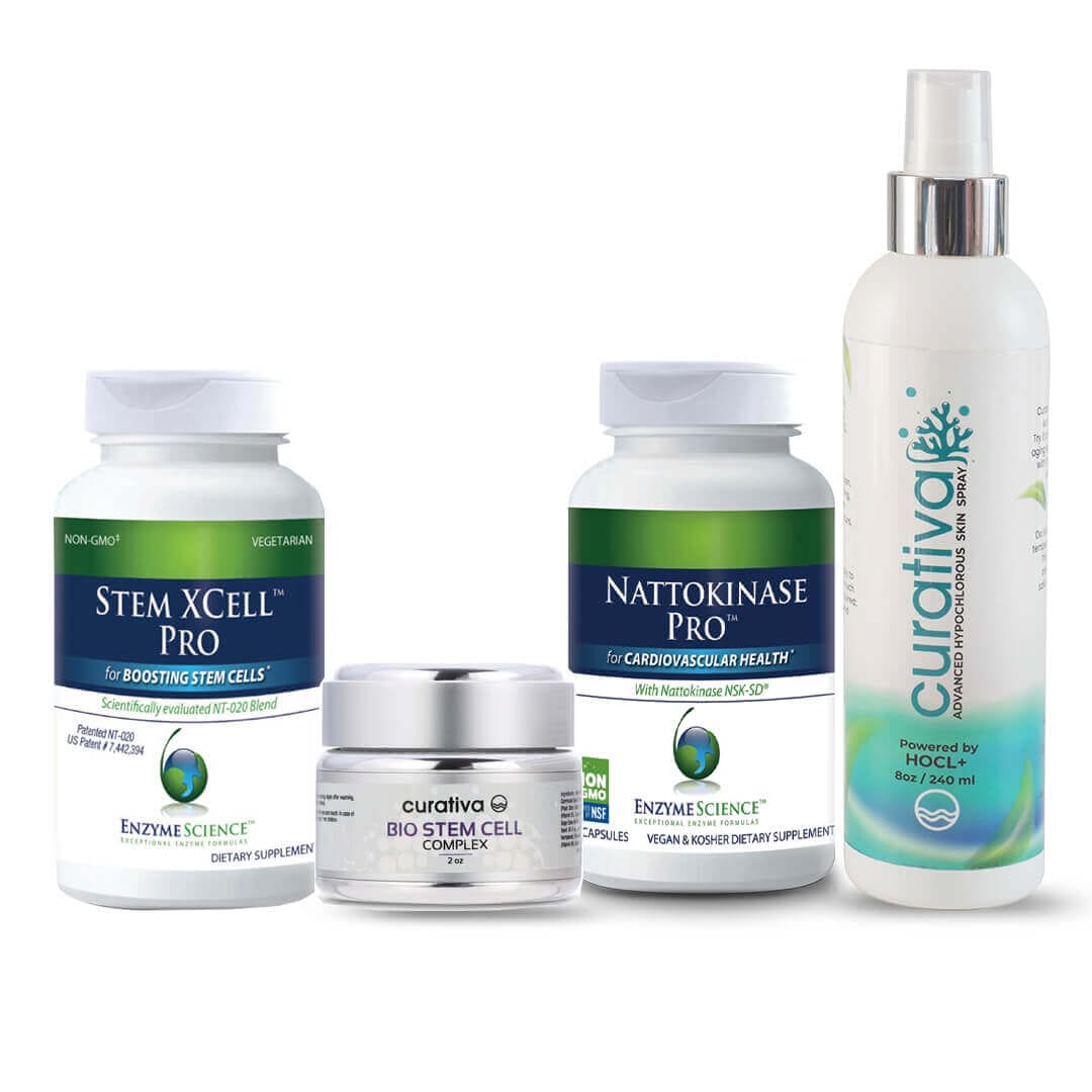 Stem Cell X Pro Bundle with Stem Xcell Pro, Nattokinase Pro, Bio Stem Cell Complex, Curativa Skin Spray.
