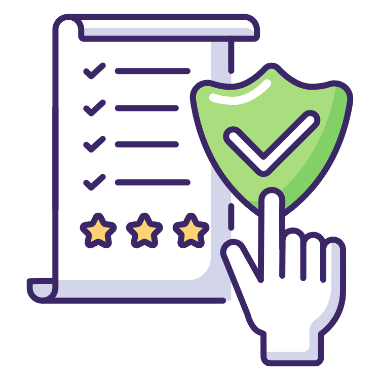 Accessibility statement checklist graphic with checkmarks, stars, and a hand touching a shield.