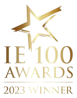 Gold IE 100 Awards 2023 Winner logo with star design, prestigious achievement recognition badge.