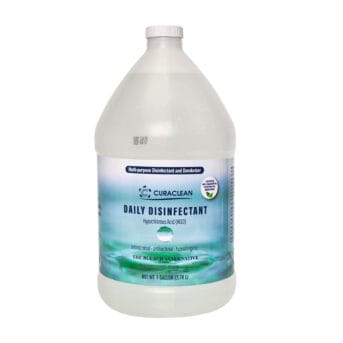 Curaclean Daily Disinfectant Gallon Bottle on White Background, Antimicrobial, Hypoallergenic, Bleach Alternative Cleaner.